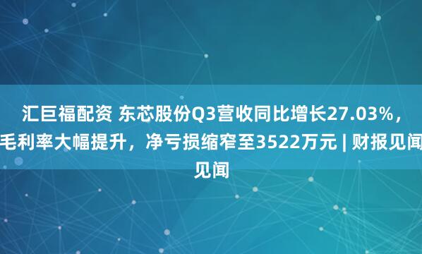 汇巨福配资 东芯股份Q3营收同比增长27.03%,毛利率大幅提升,净亏损缩窄至3522万元 | 财报见闻